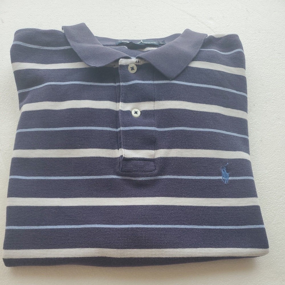 Polo by Ralph Lauren Mens Blue Polo W/Blue White Stripes Shirt Blue Pony Size L